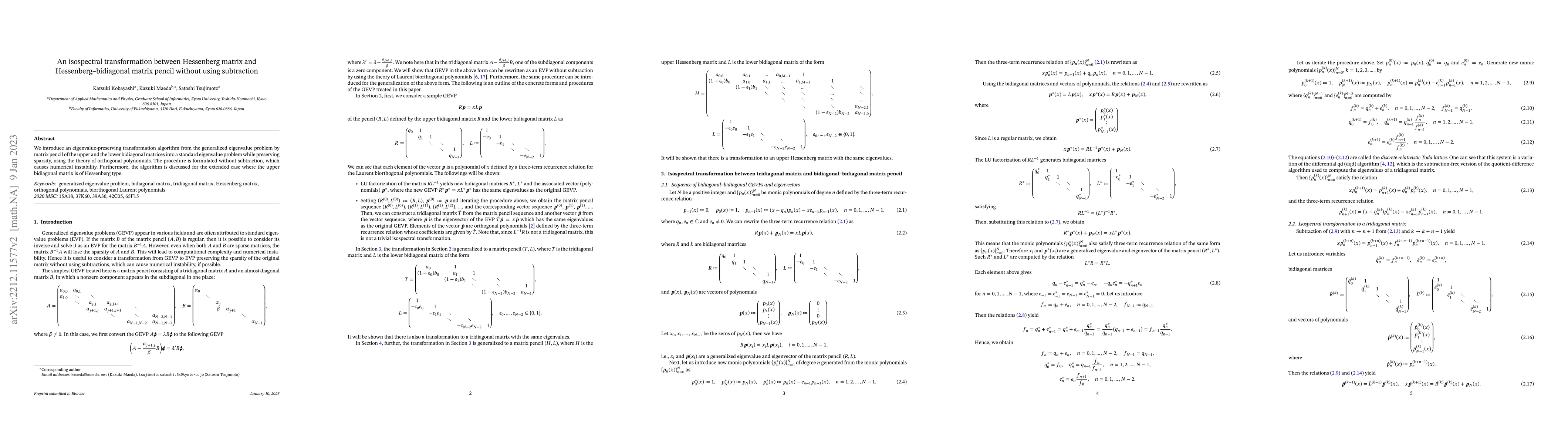 Thumbnail for An isospectral transformation between Hessenberg matrix and
  Hessenberg-bidiagonal matrix pencil without using subtraction