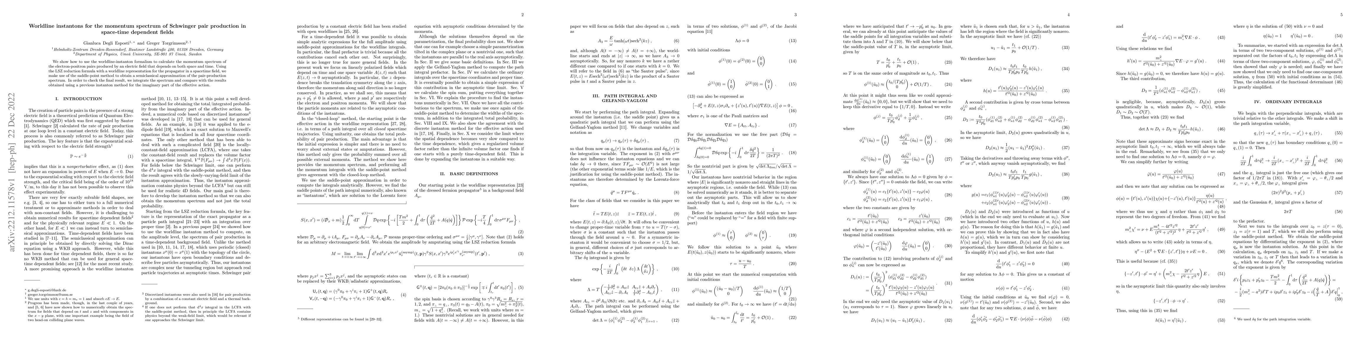 Thumbnail for Worldline instantons for the momentum spectrum of Schwinger pair
  production in space-time dependent fields