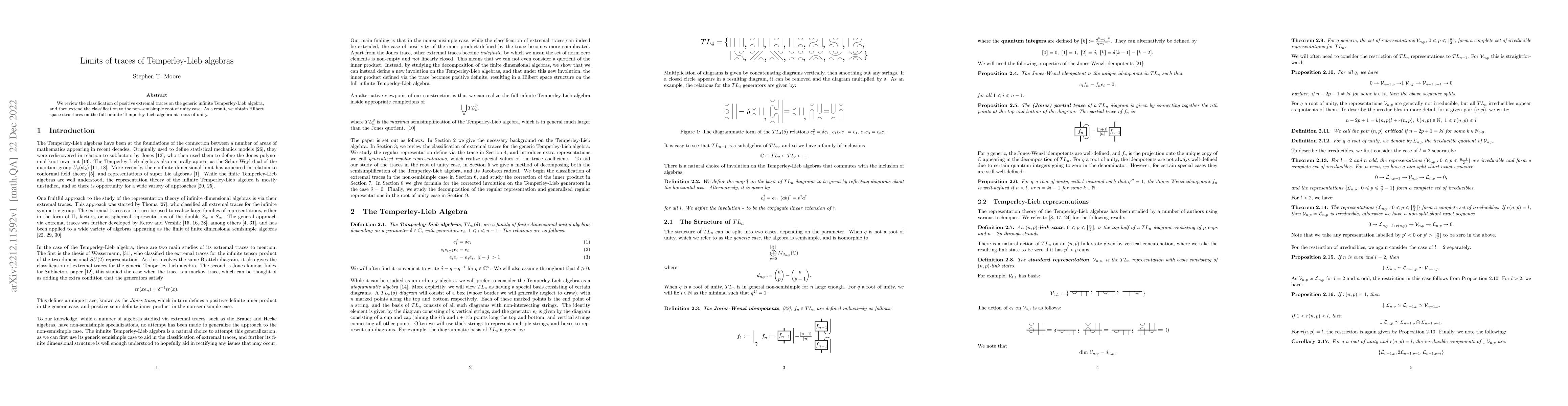 Thumbnail for Limits of traces of Temperley-Lieb algebras