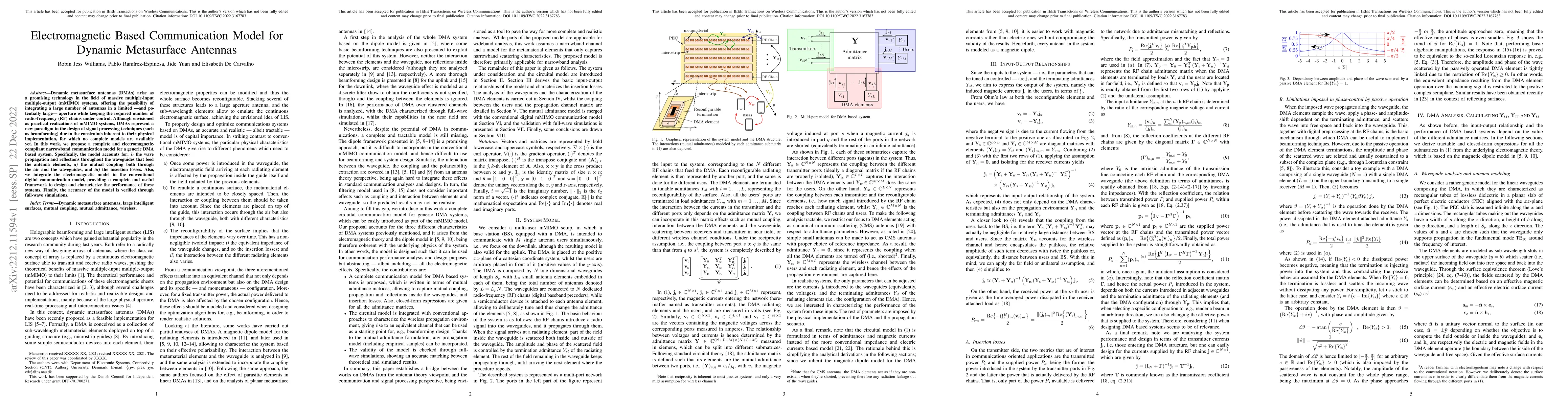 Thumbnail for Electromagnetic Based Communication Model for Dynamic Metasurface
  Antennas