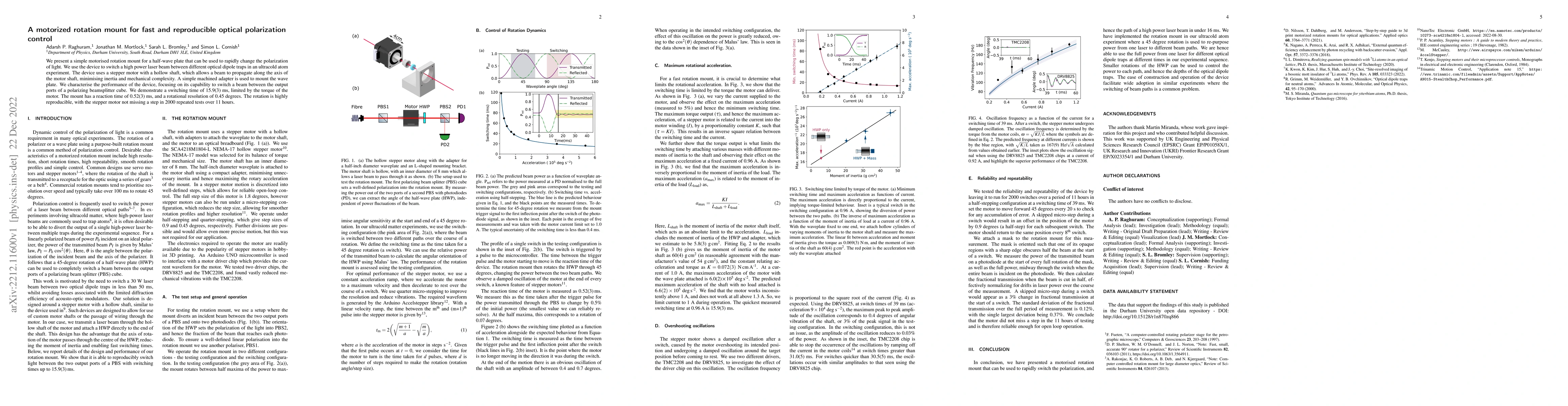 Thumbnail for A motorized rotation mount for fast and reproducible optical
  polarization control
