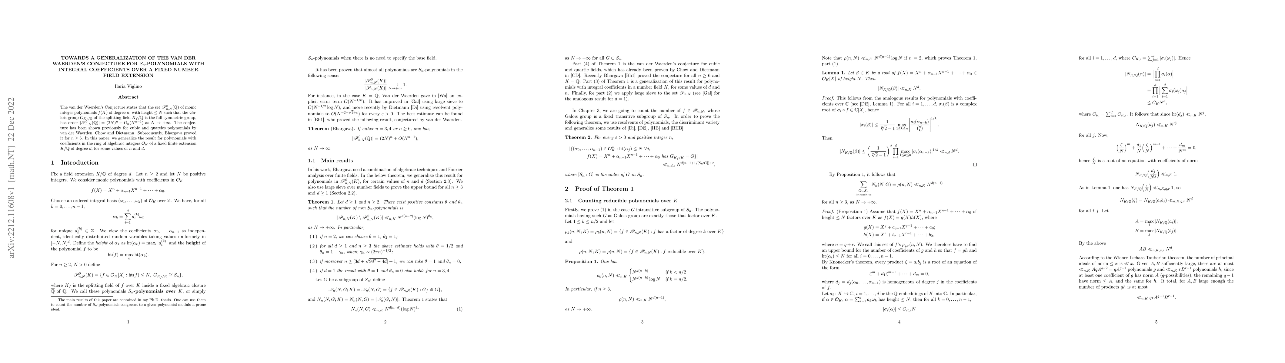 Thumbnail for Towards a generalization of the van der Waerden's conjecture for
  Sn-polynomials with integral coefficients over a fixed number field extension