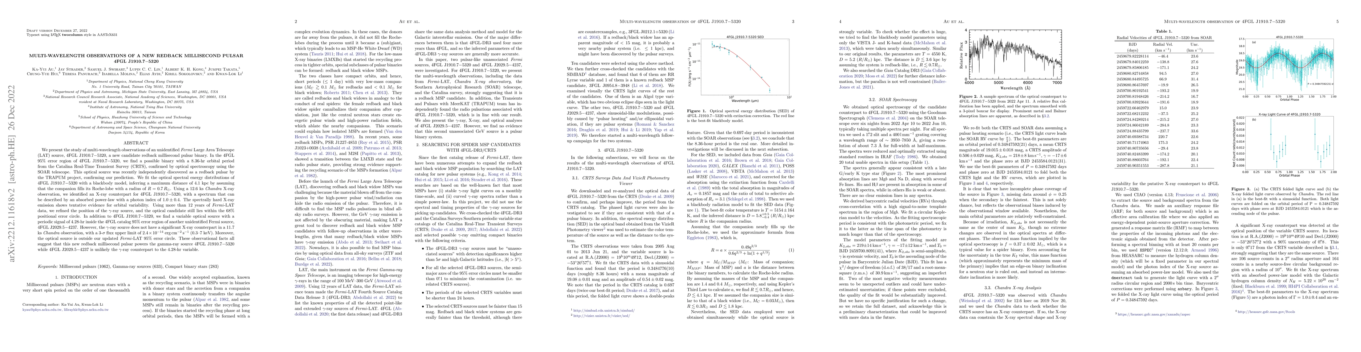 Thumbnail for Multi-Wavelength Observations Of A New Redback Millisecond Pulsar 4FGL
  J1910.7-5320