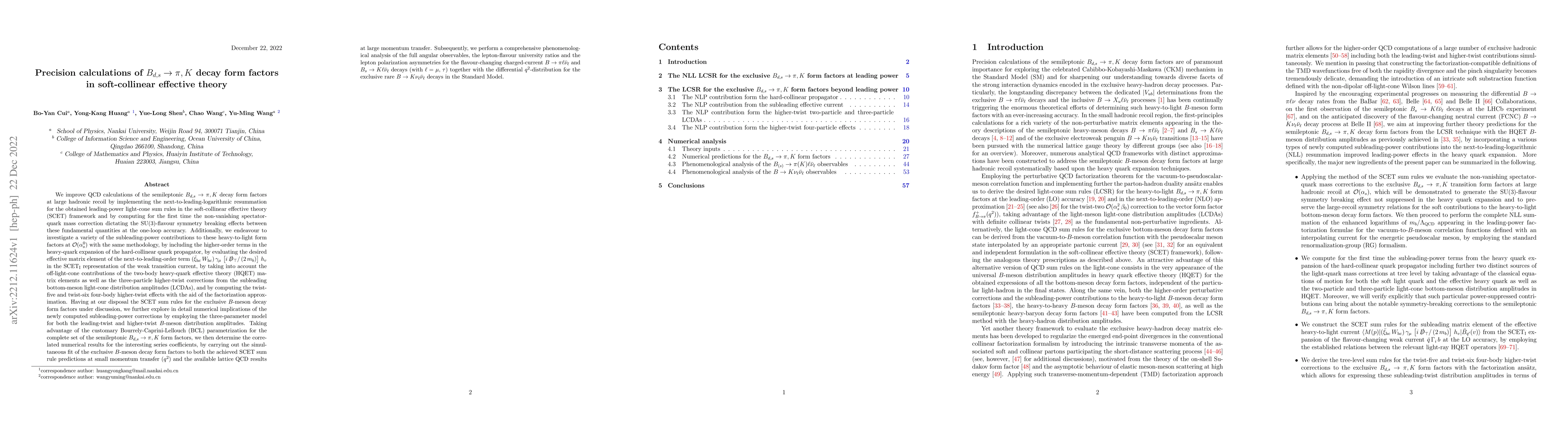 Thumbnail for Precision calculations of $B_{d, s} \to \pi, K$ decay form factors in
  soft-collinear effective theory