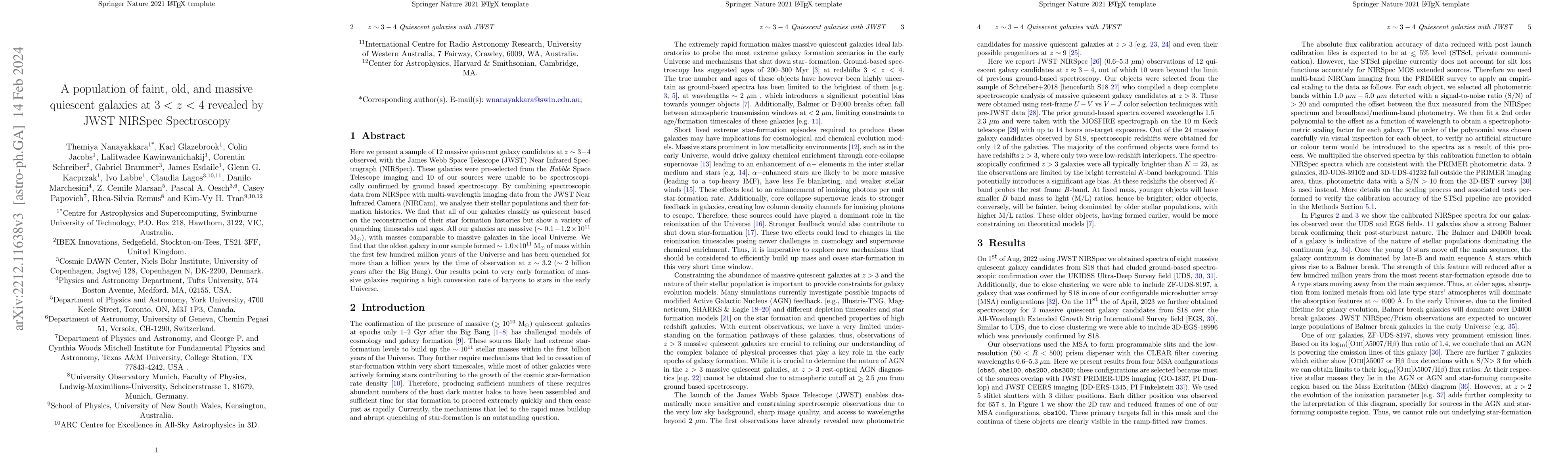 Thumbnail for A population of faint, old, and massive quiescent galaxies at 3 < z < 4
  revealed by JWST NIRSpec Spectroscopy