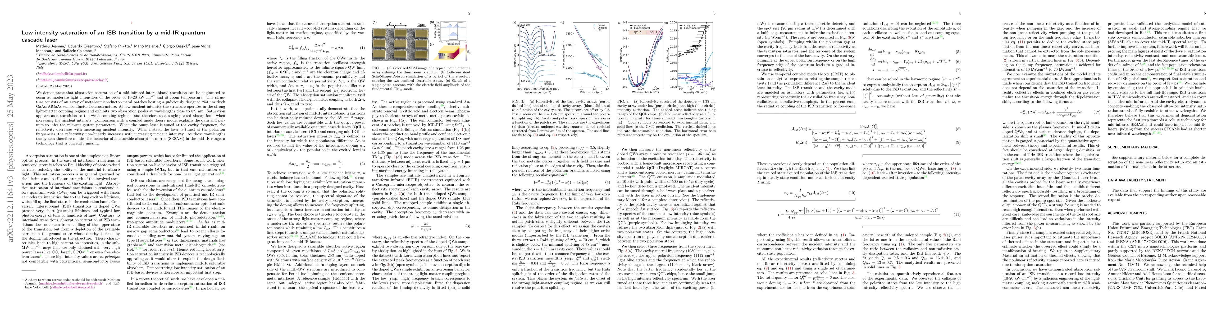 Thumbnail for Low intensity saturation of an ISB transition by a mid-IR quantum
  cascade laser