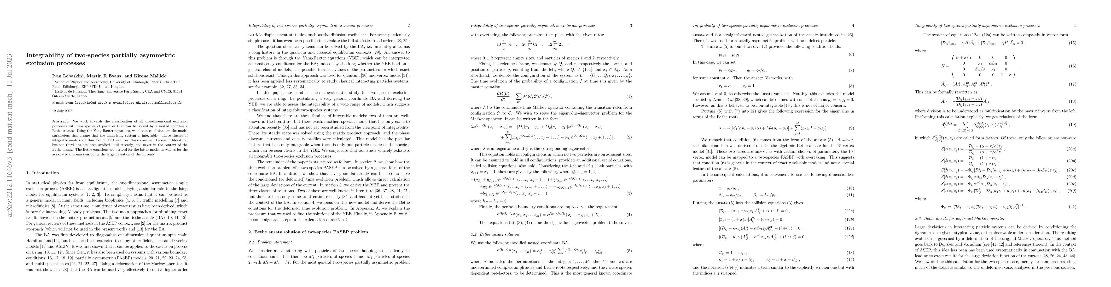 Thumbnail for Integrability of two-species partially asymmetric exclusion processes