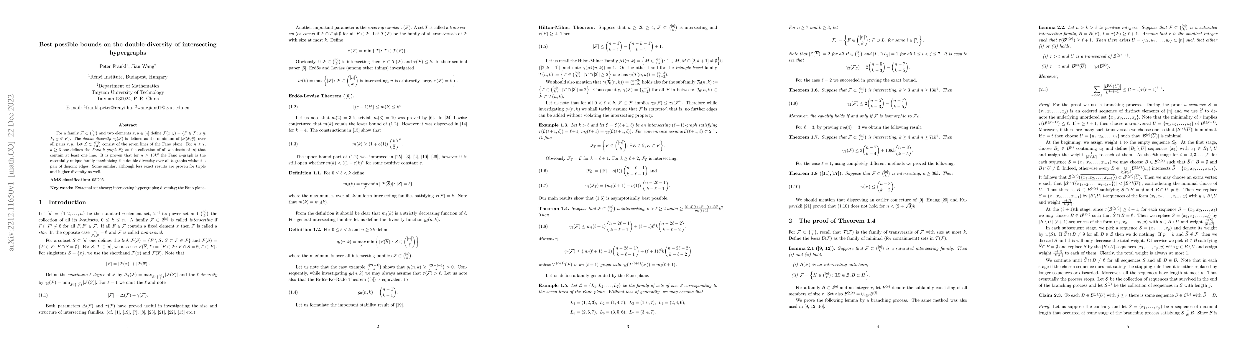 Thumbnail for Best possible bounds on the double-diversity of intersecting hypergraphs