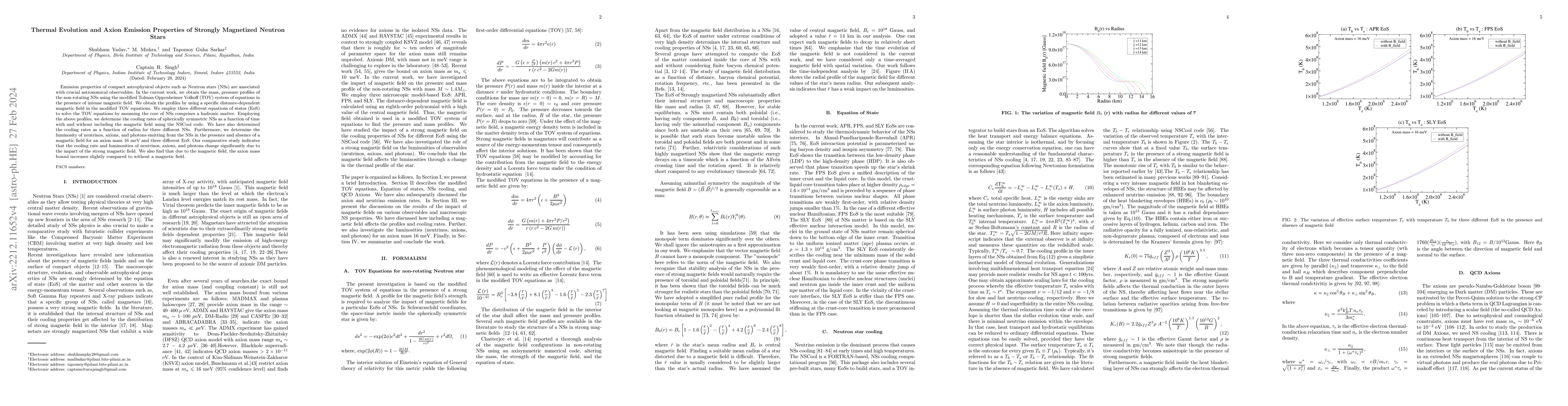 Thumbnail for Thermal Evolution and Axion Emission Properties of Strongly Magnetized
  Neutron Stars