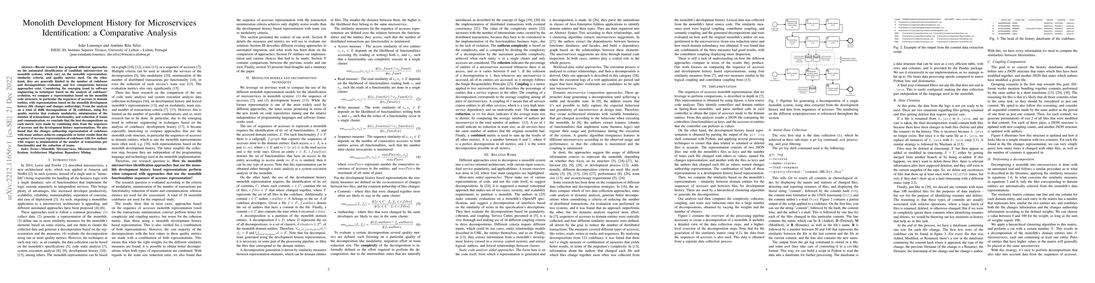 Thumbnail for Monolith Development History for Microservices Identification: a
  Comparative Analysis
