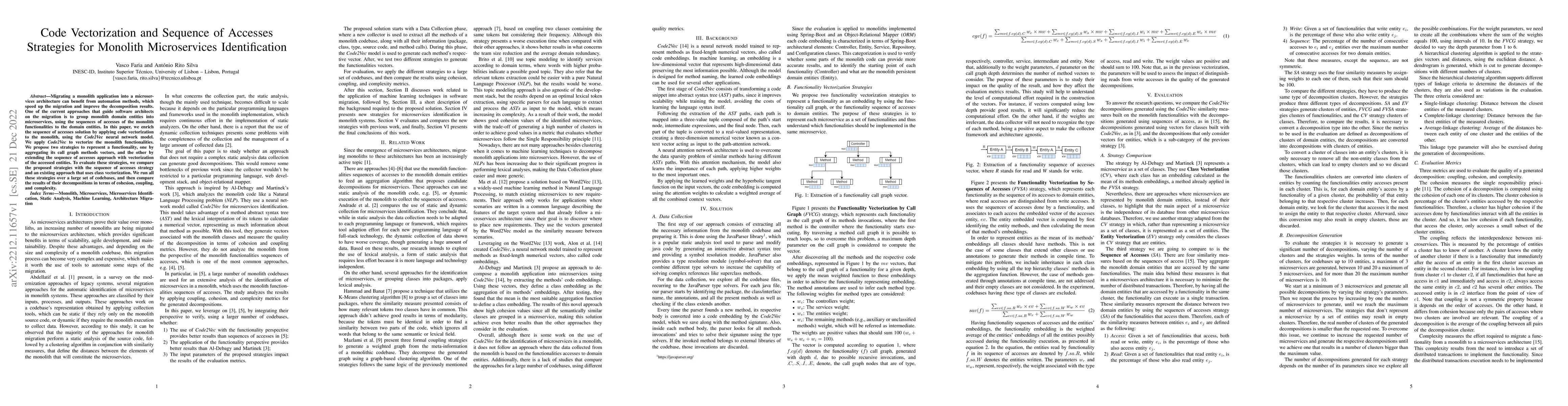 Thumbnail for Code Vectorization and Sequence of Accesses Strategies for Monolith
  Microservices Identification
