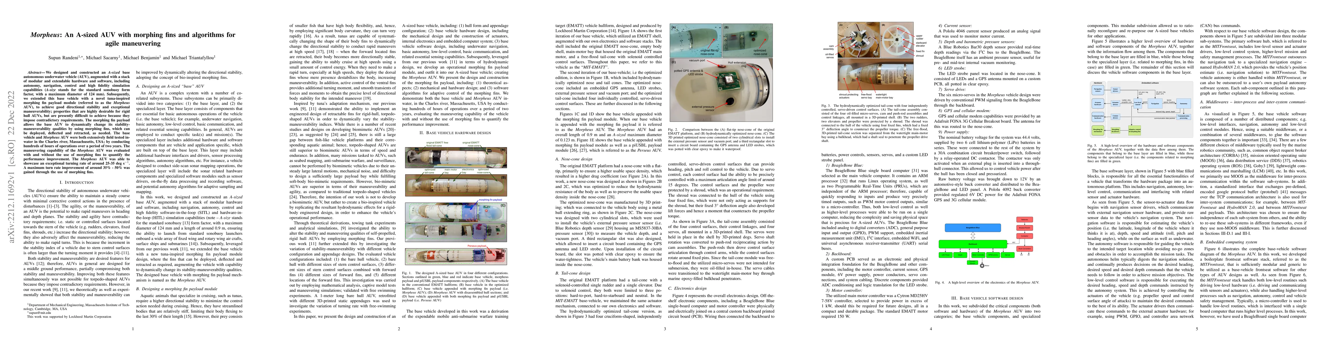 Thumbnail for Morpheus: An A-sized AUV with morphing fins and algorithms for agile
  maneuvering