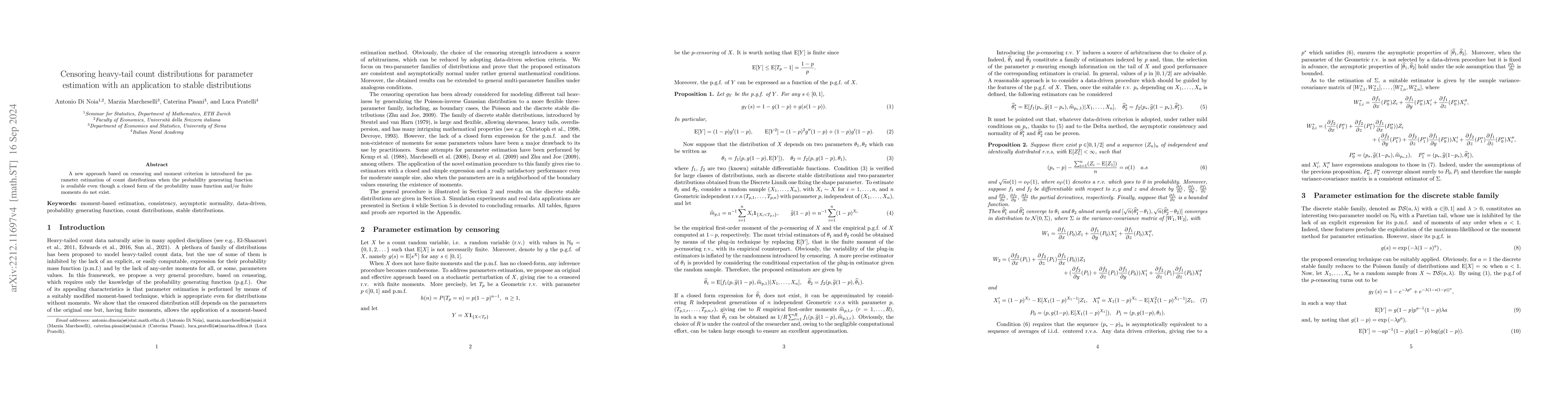 Thumbnail for Censoring heavy-tail count distributions for parameter estimation with
  an application to stable distributions