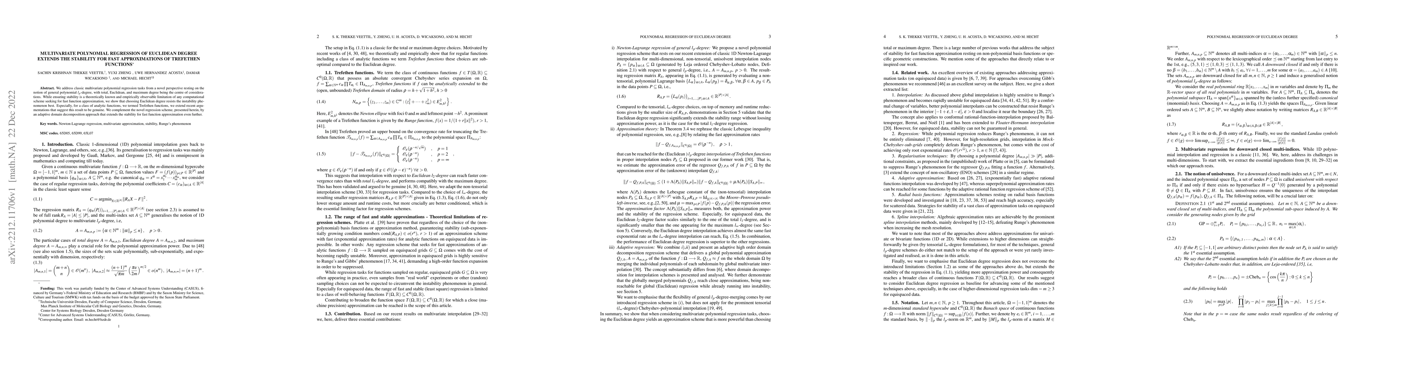 Thumbnail for Multivariate Polynomial Regression of Euclidean Degree Extends the
  Stability for Fast Approximations of Trefethen Functions