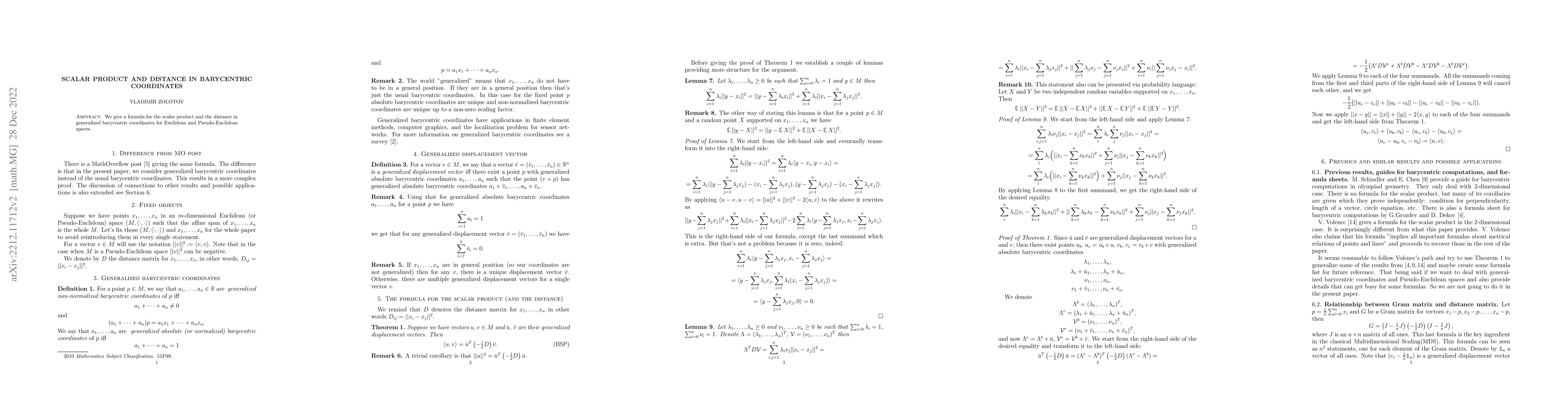 Thumbnail for Scalar product and distance in barycentric coordinates