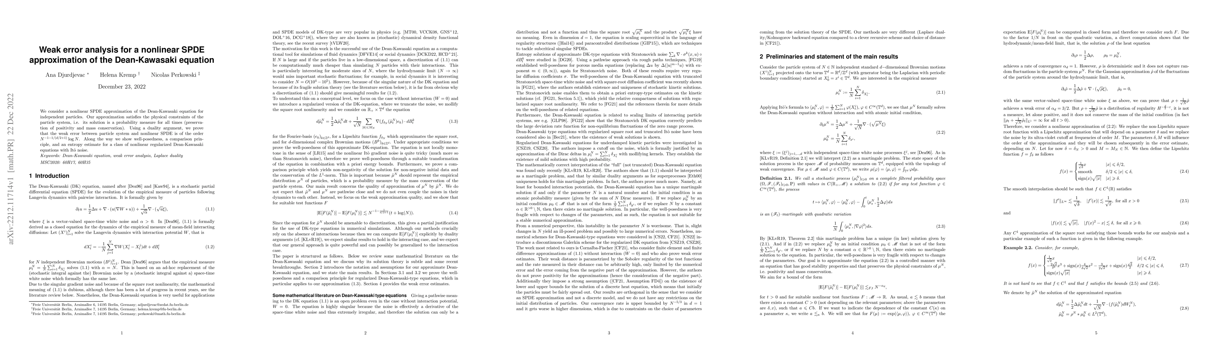 Thumbnail for Weak error analysis for a nonlinear SPDE approximation of the
  Dean-Kawasaki equation