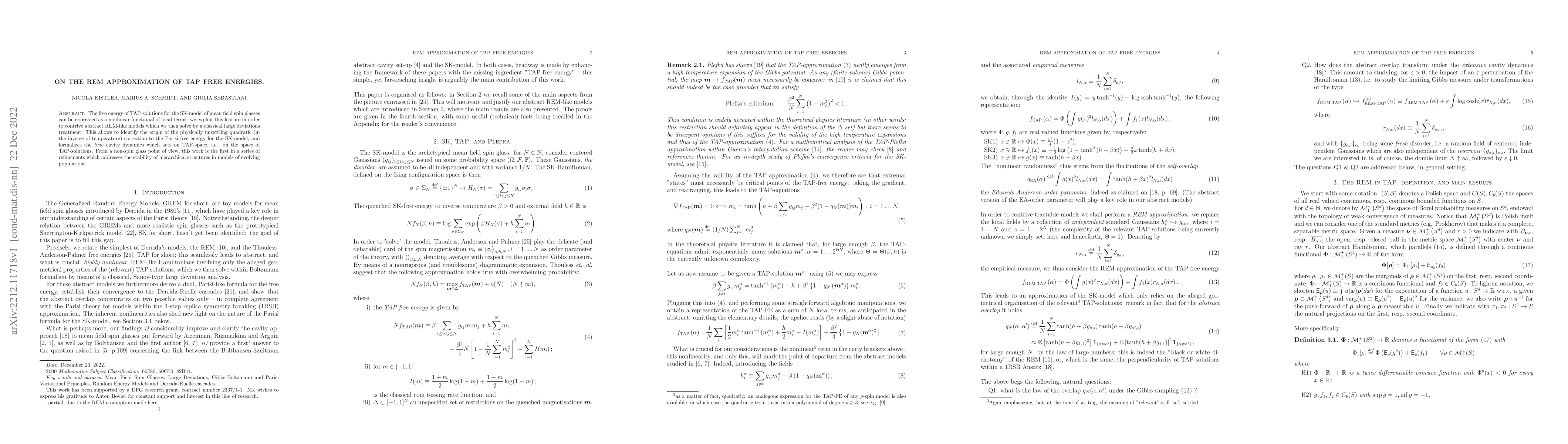 Thumbnail for On the REM approximation of TAP free energies