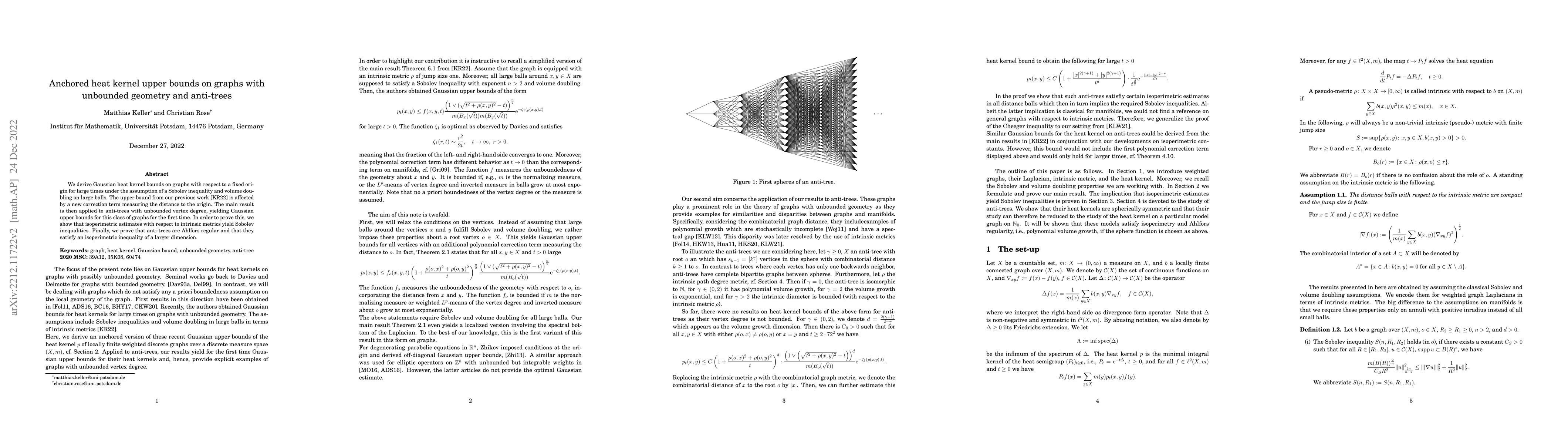 Thumbnail for Anchored heat kernel upper bounds on graphs with unbounded geometry and
  anti-trees