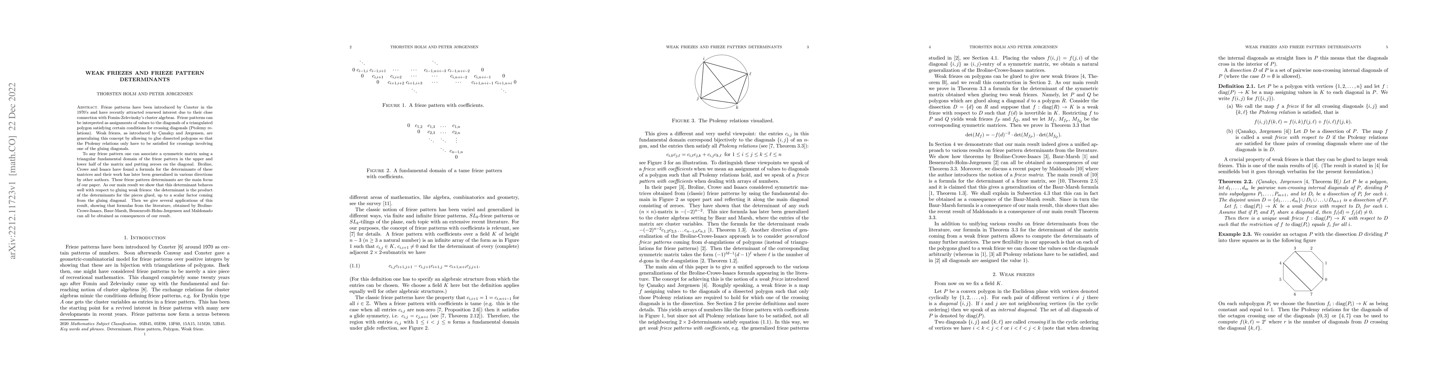 Thumbnail for Weak friezes and frieze pattern determinants