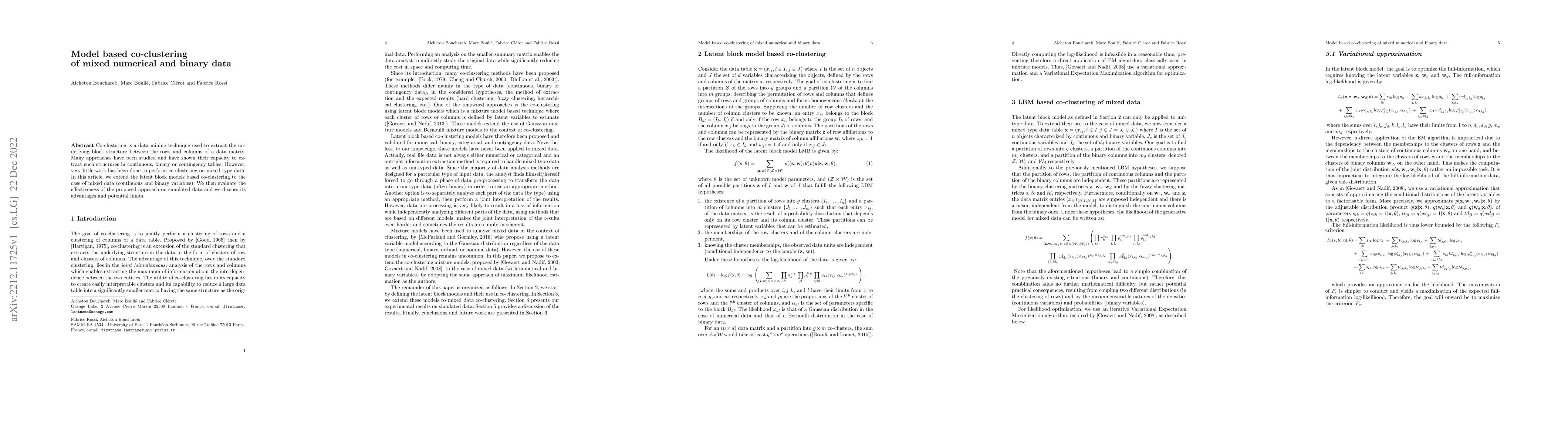 Thumbnail for Model Based Co-clustering of Mixed Numerical and Binary Data