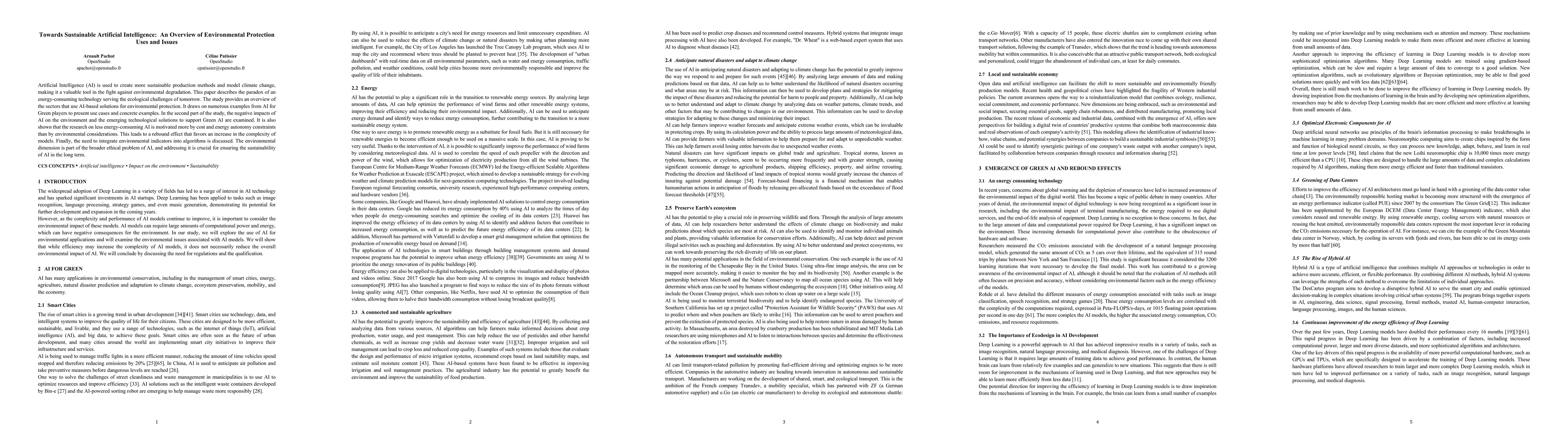 Thumbnail for Towards Sustainable Artificial Intelligence: An Overview of
  Environmental Protection Uses and Issues