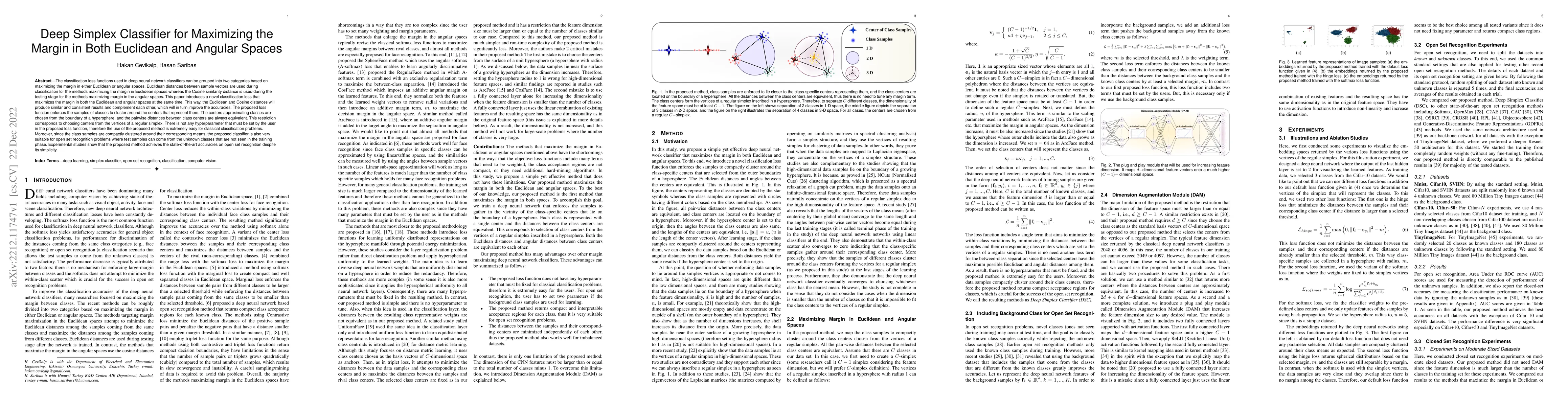 Thumbnail for Deep Simplex Classifier for Maximizing the Margin in Both Euclidean and
  Angular Spaces