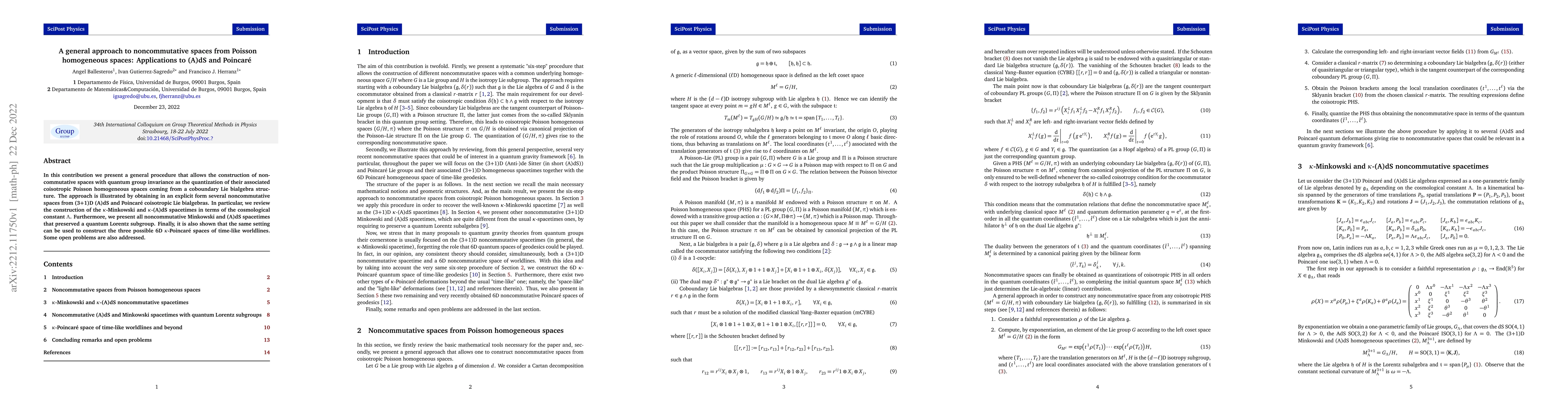 Thumbnail for A general approach to noncommutative spaces from Poisson homogeneous
  spaces: Applications to (A)dS and Poincar\'e