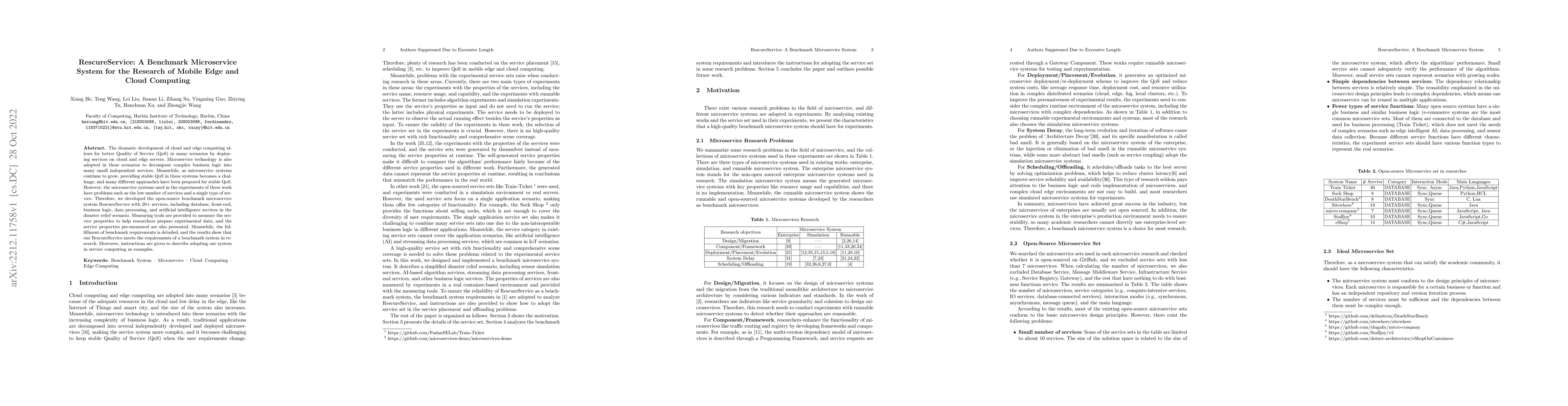 Thumbnail for RescureService: A Benchmark Microservice System for the Research of
  Mobile Edge and Cloud Computing
