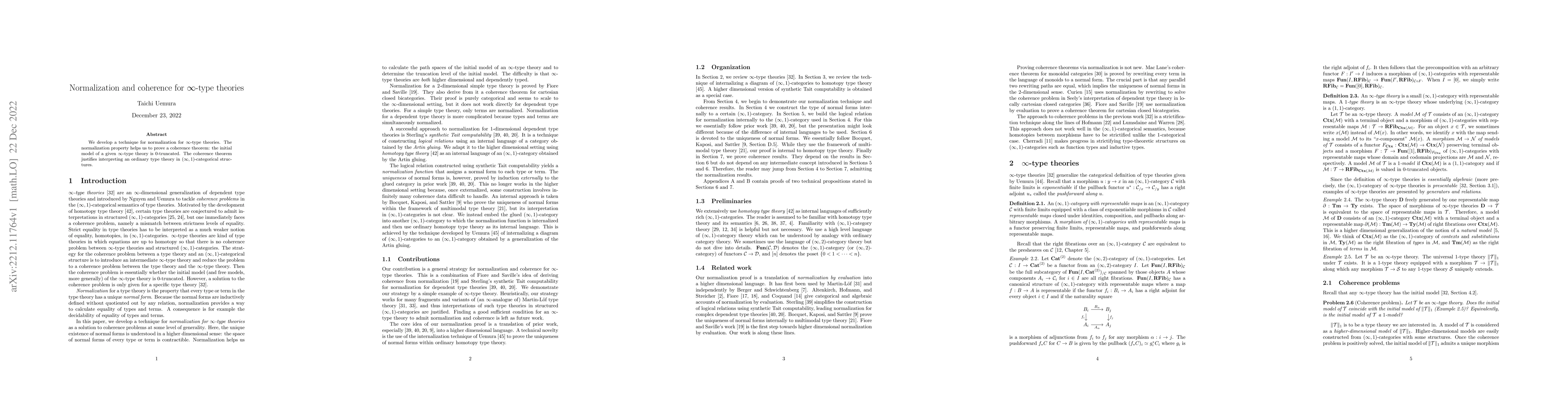 Thumbnail for Normalization and coherence for $\infty$-type theories