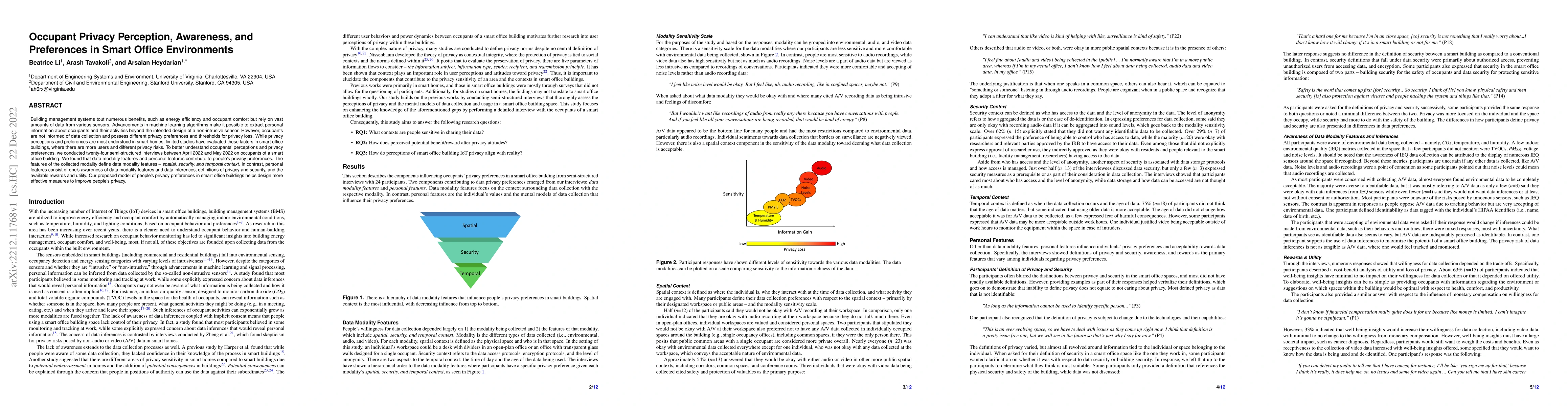 Thumbnail for Occupant Privacy Perception, Awareness, and Preferences in Smart Office
  Environments