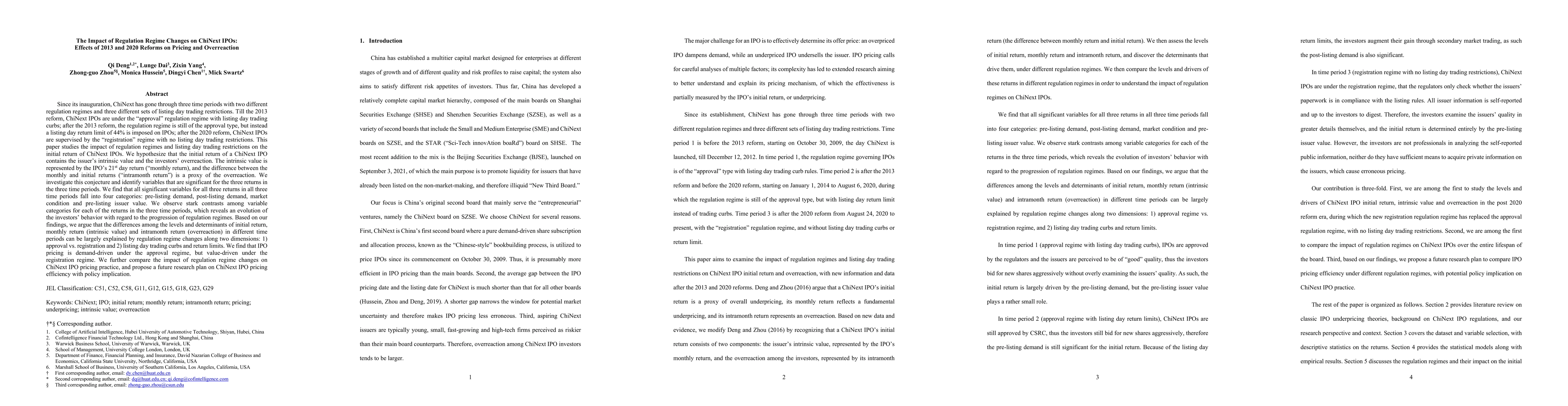 Thumbnail for The Impact of Regulation Regime Changes on ChiNext IPOs: Effects of 2013
  and 2020 Reforms on Pricing and Overreaction