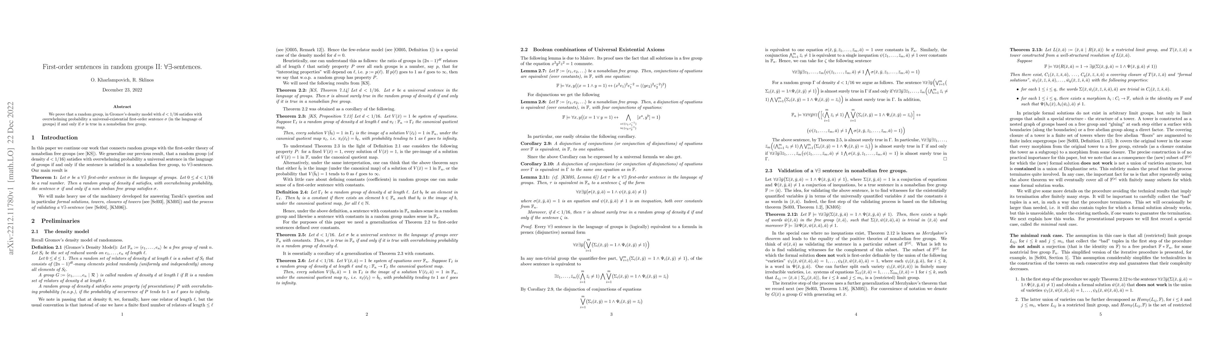 Thumbnail for First-order sentences in random groups II: $\forall\exists$-sentences