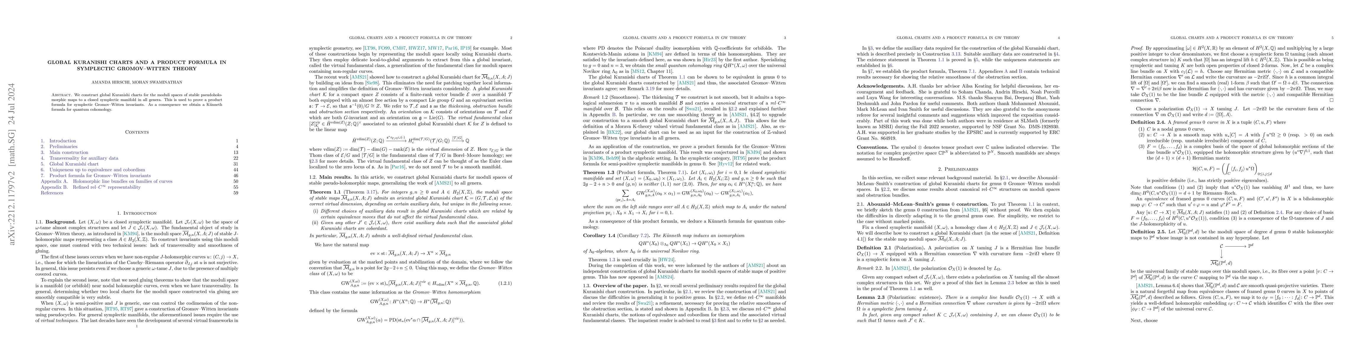 Thumbnail for Global Kuranishi charts and a product formula in symplectic
  Gromov-Witten theory
