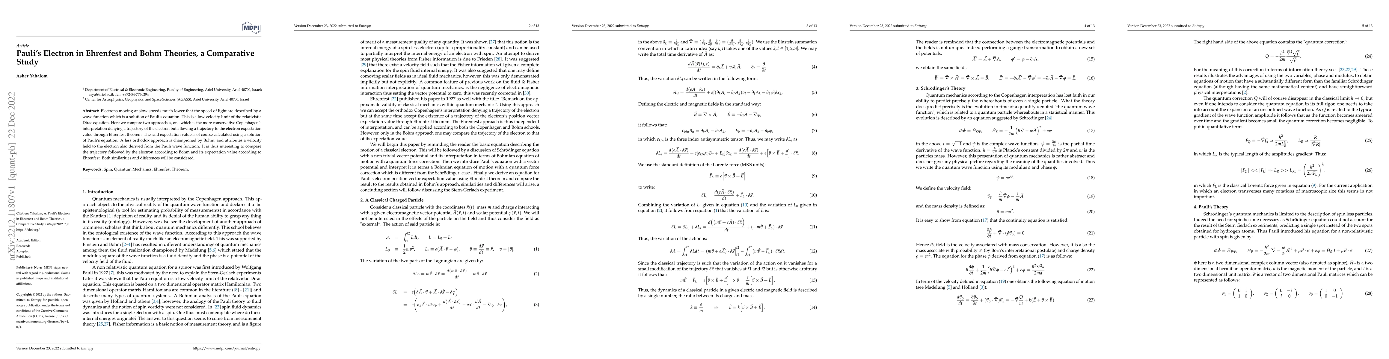 Thumbnail for Pauli's Electron in Ehrenfest and Bohm Theories, a Comparative Study