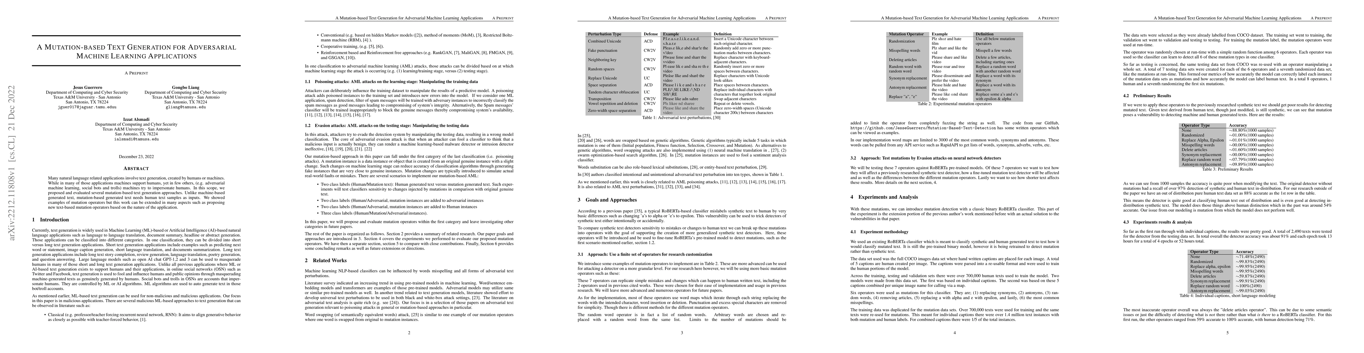Thumbnail for A Mutation-based Text Generation for Adversarial Machine Learning
  Applications