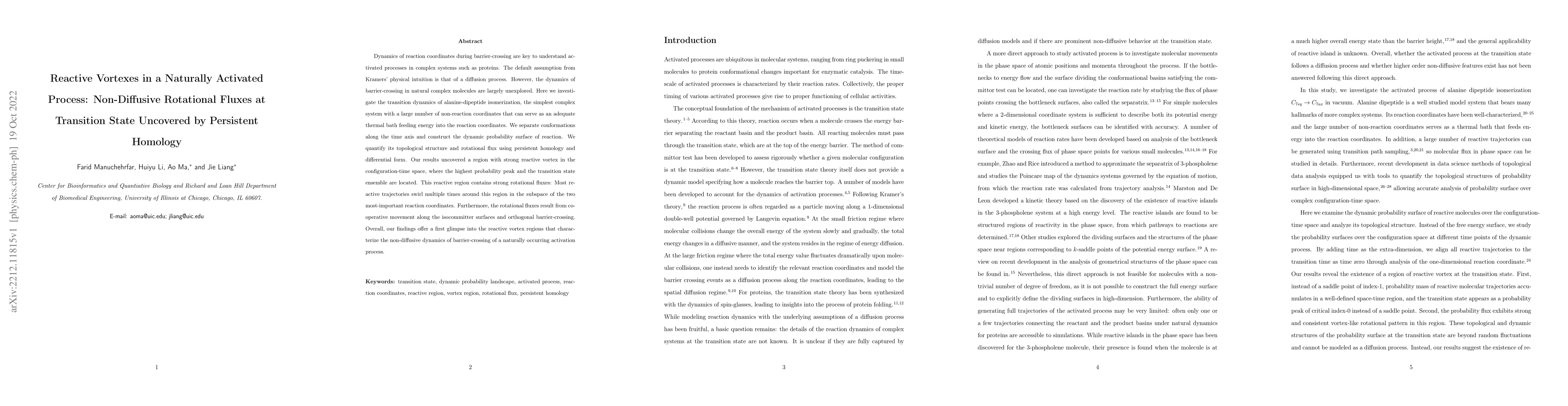 Thumbnail for Reactive Vortexes in a Naturally Activated Process: Non-Diffusive
  Rotational Fluxes at Transition State Uncovered by Persistent Homology