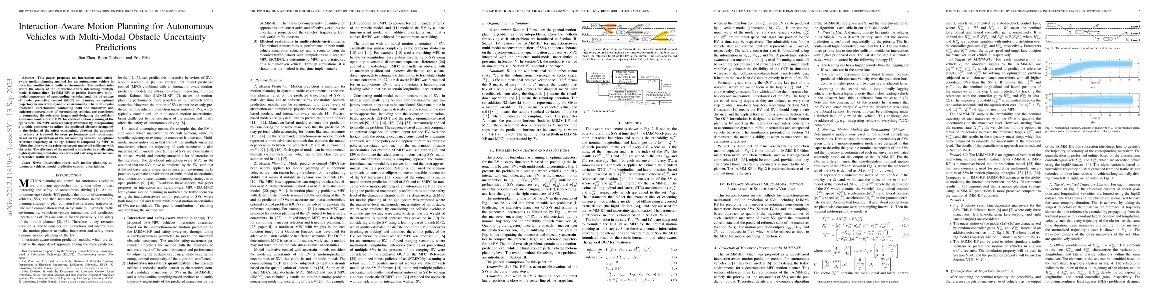 Thumbnail for Interaction-Aware Motion Planning for Autonomous Vehicles with
  Multi-Modal Obstacle Uncertainty Predictions