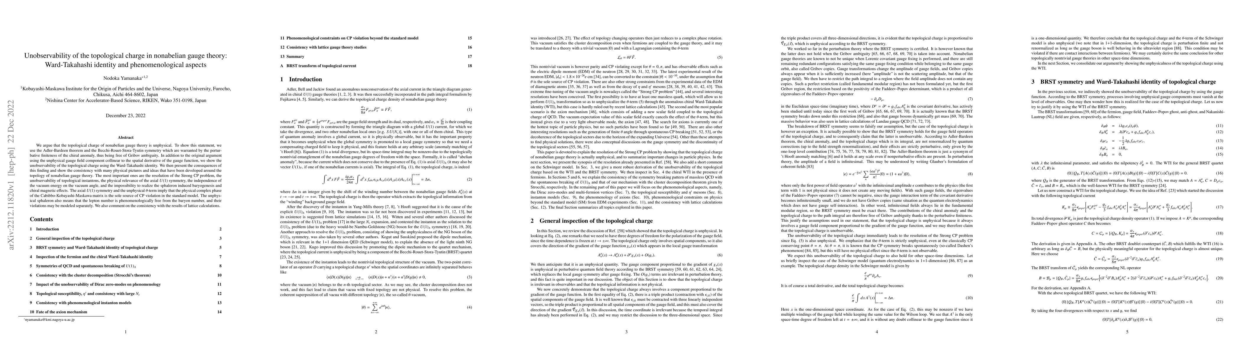 Thumbnail for Unobservability of the topological charge in nonabelian gauge theory:
  Ward-Takahashi identity and phenomenological aspects