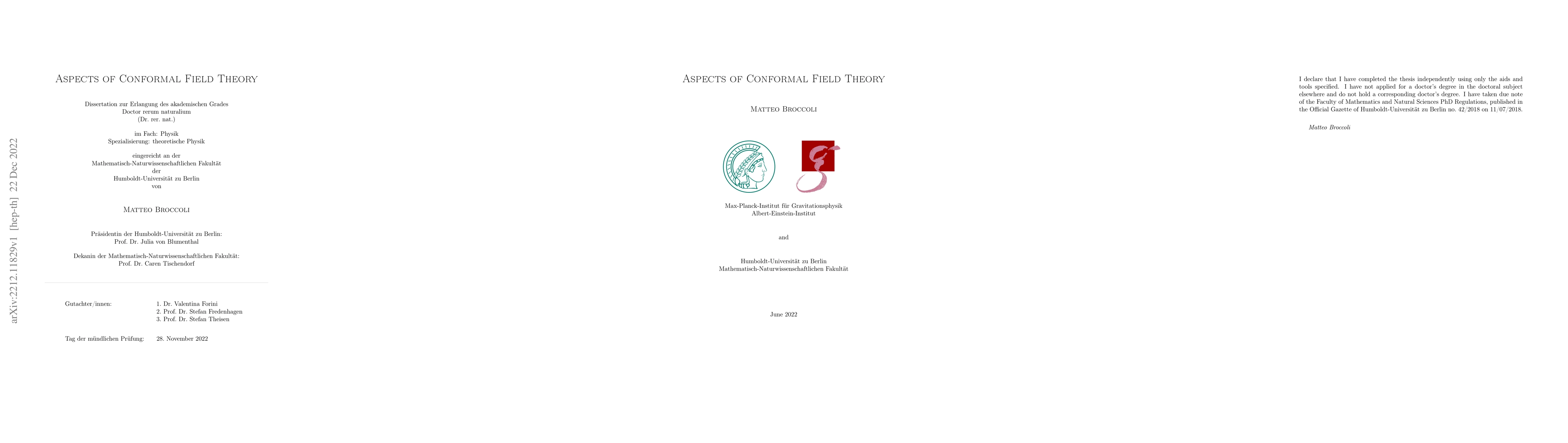 Thumbnail for Aspects of Conformal Field Theory