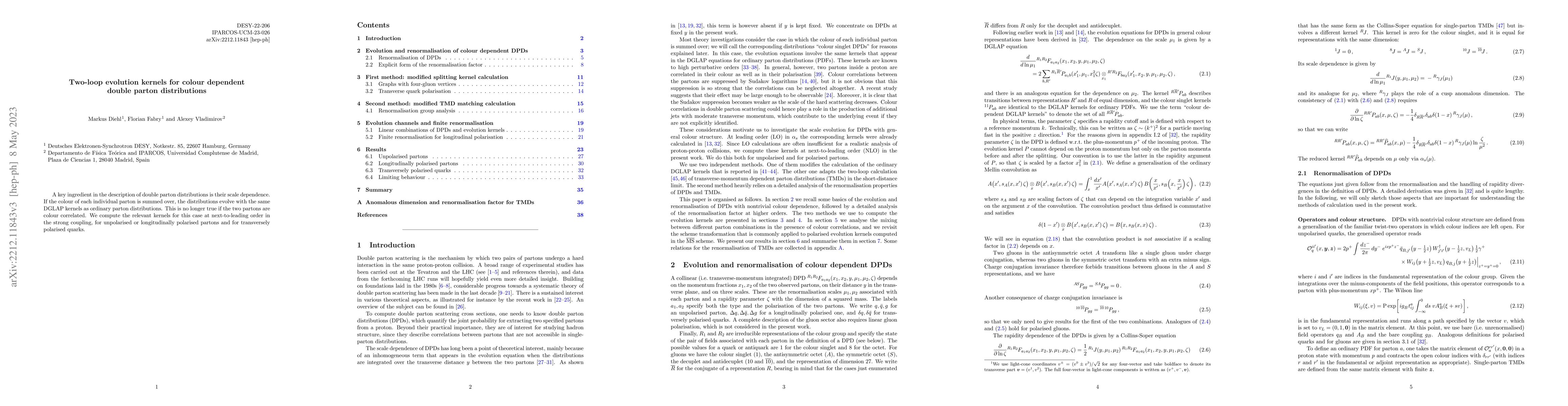 Thumbnail for Two-loop evolution kernels for colour dependent double parton
  distributions