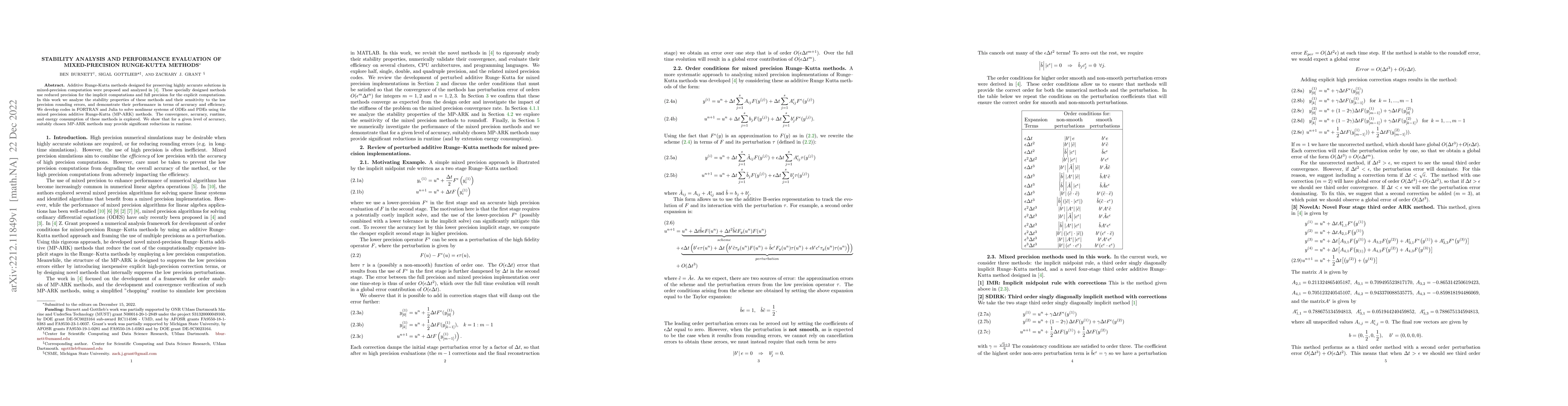 Thumbnail for Stability Analysis and Performance Evaluation of Mixed-Precision
  Runge-Kutta Methods