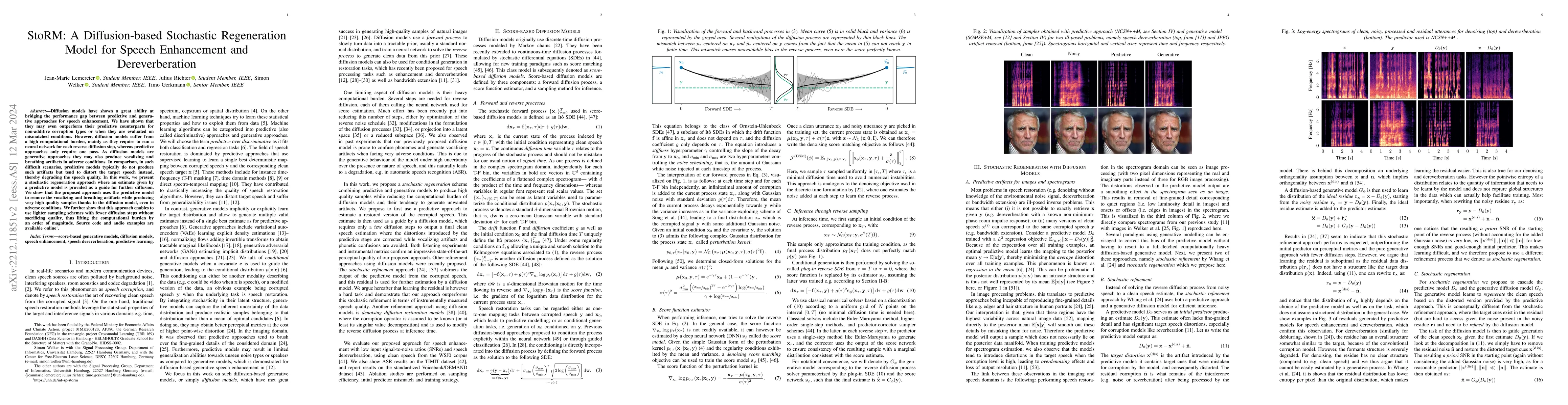 Thumbnail for StoRM: A Diffusion-based Stochastic Regeneration Model for Speech
  Enhancement and Dereverberation
