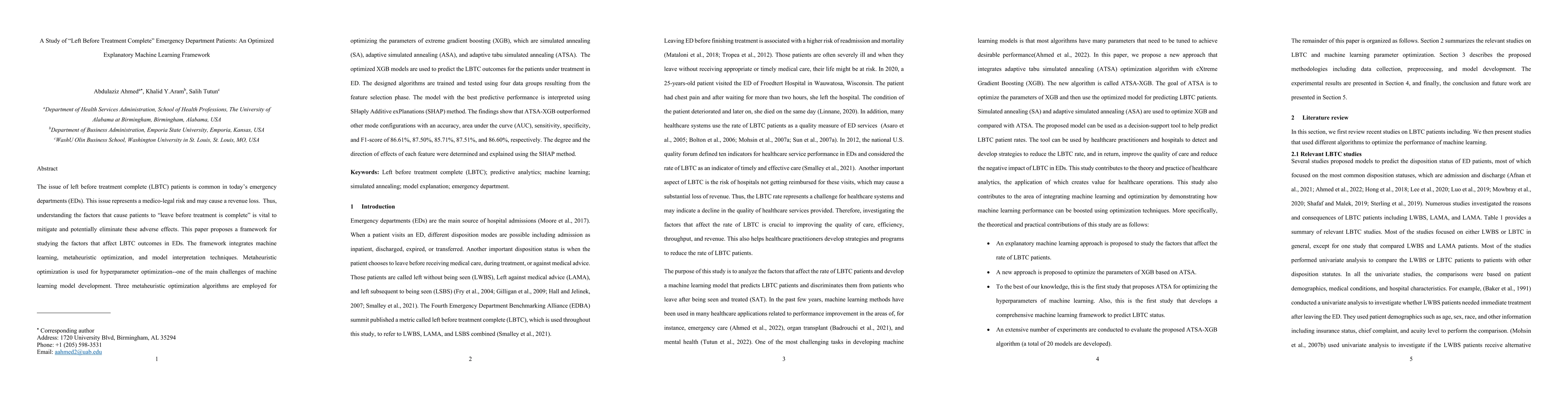 Thumbnail for A Study of Left Before Treatment Complete Emergency Department Patients:
  An Optimized Explanatory Machine Learning Framework
