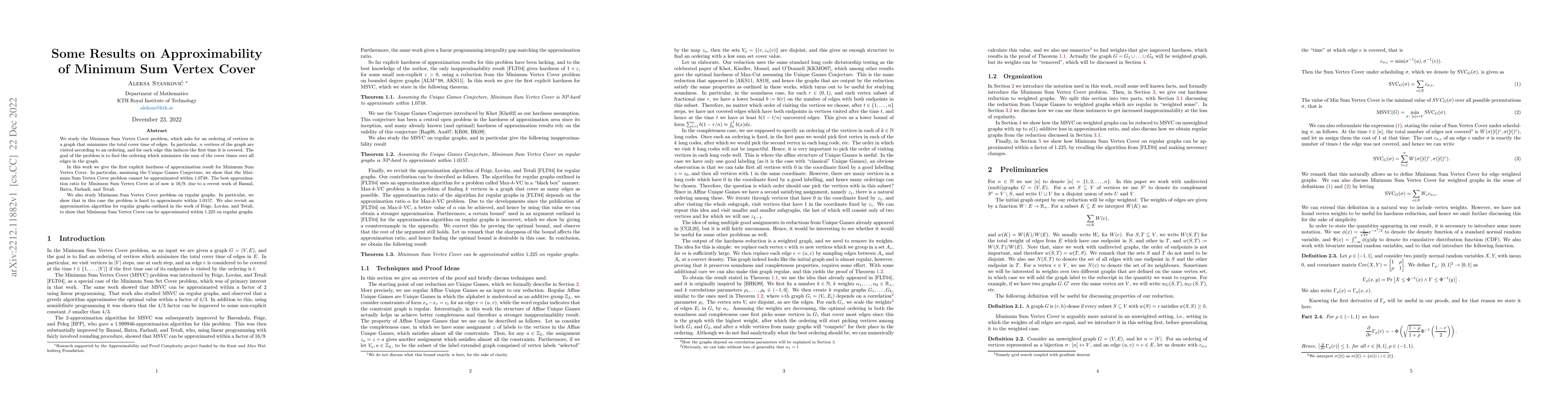 Thumbnail for Some Results on Approximability of Minimum Sum Vertex Cover