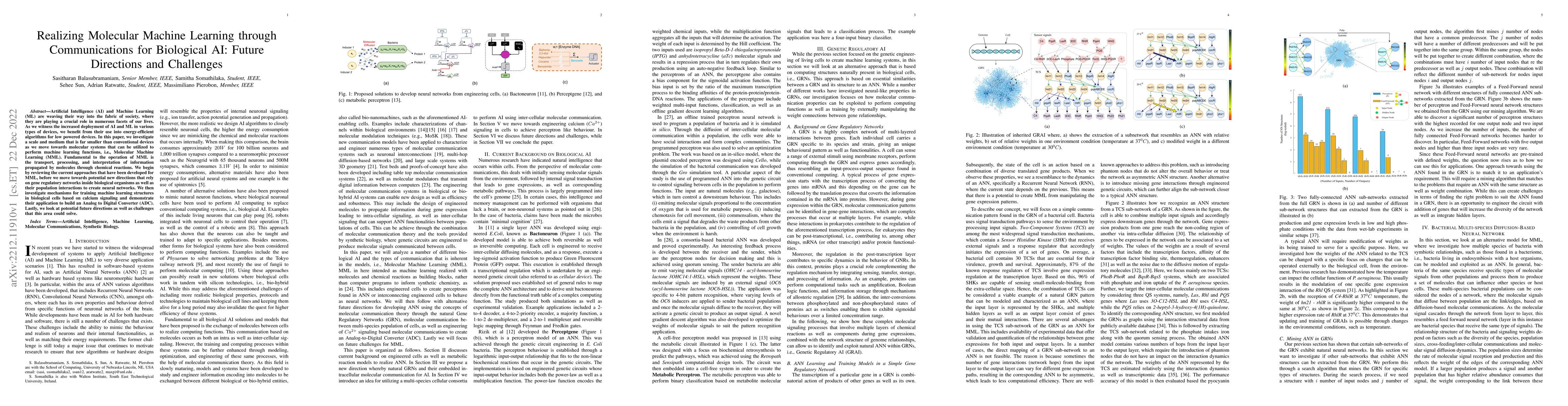 Thumbnail for Realizing Molecular Machine Learning through Communications for
  Biological AI: Future Directions and Challenges