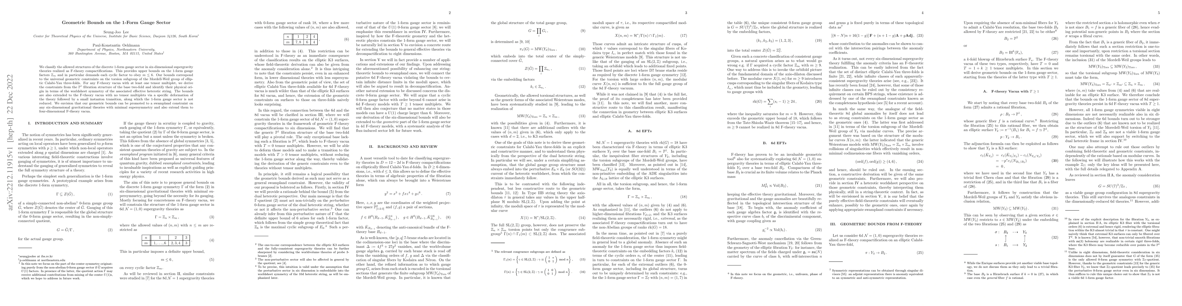 Thumbnail for Geometric Bounds on the 1-Form Gauge Sector
