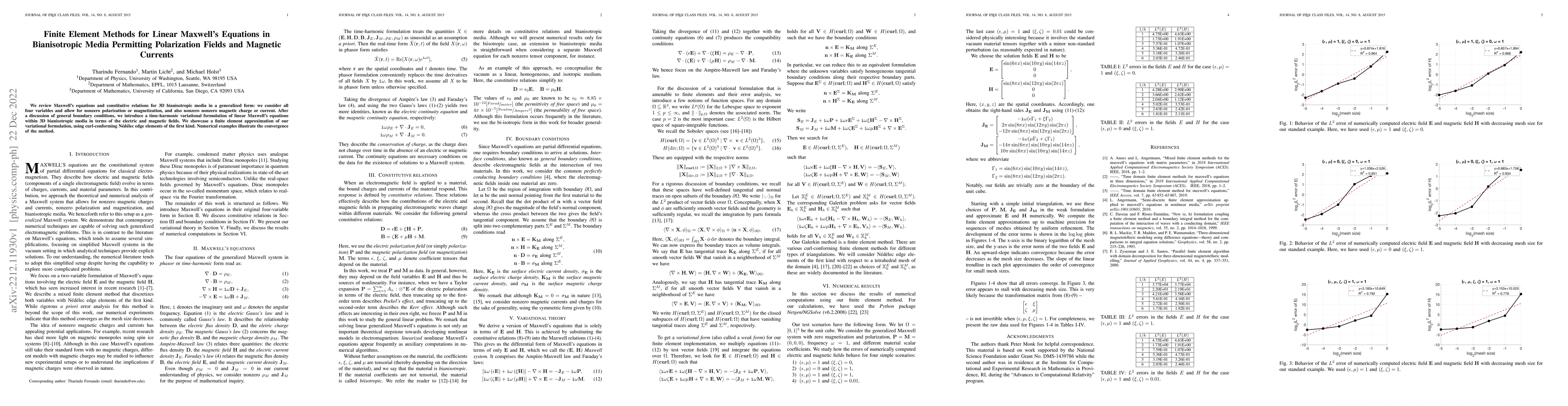 Thumbnail for Finite Element Methods for Linear Maxwell's Equations in Bianisotropic
  Media Permitting Polarization Fields and Magnetic Currents
