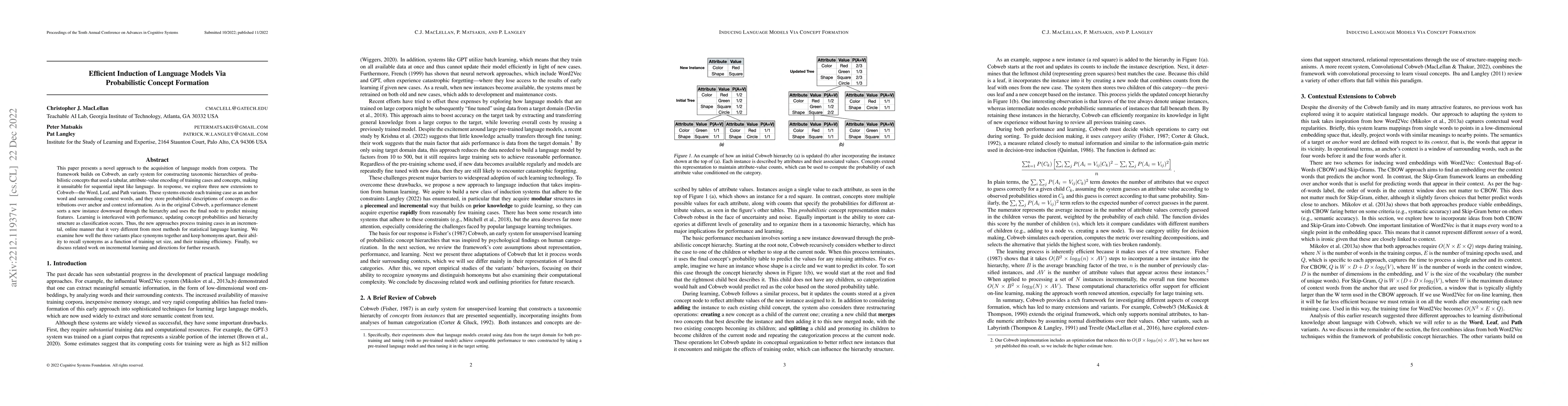 Thumbnail for Efficient Induction of Language Models Via Probabilistic Concept
  Formation