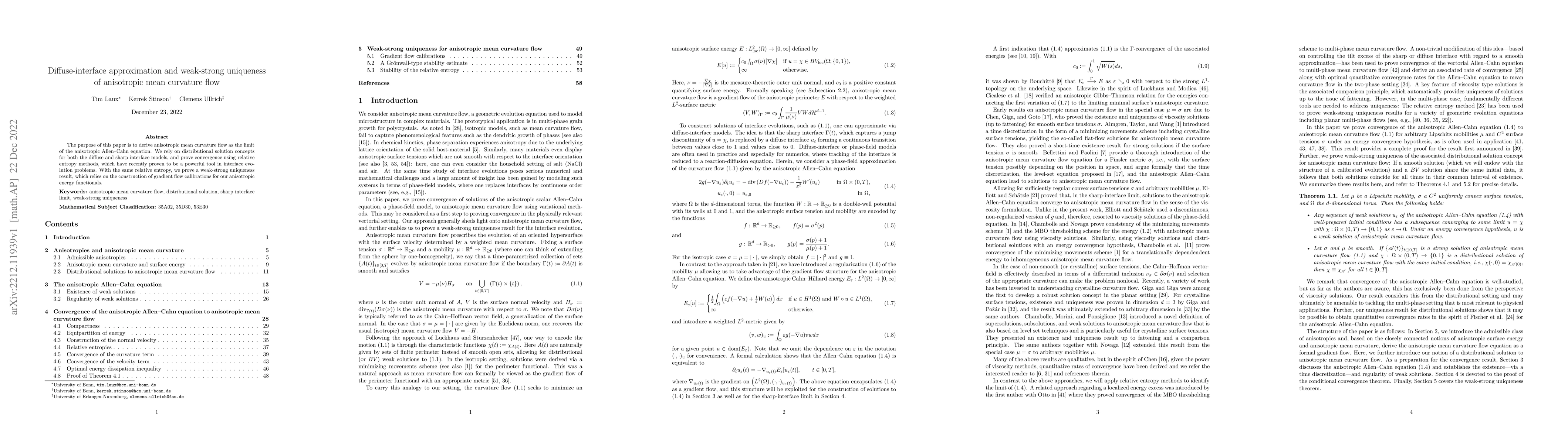 Thumbnail for Diffuse-interface approximation and weak-strong uniqueness of
  anisotropic mean curvature flow