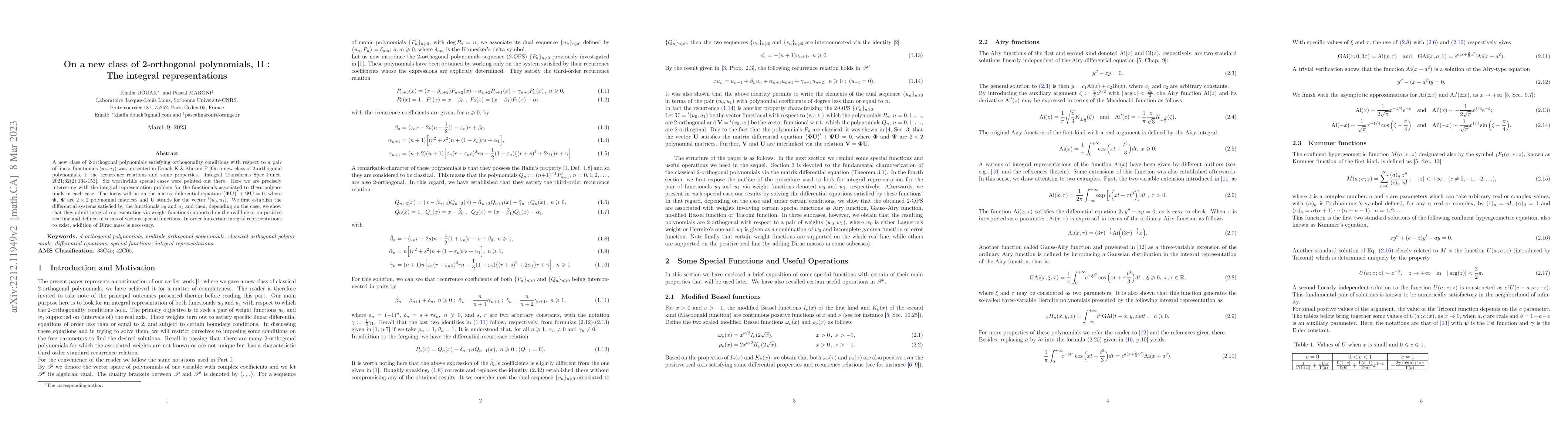 Thumbnail for On a new class of 2-orthogonal polynomials, II_The integral
  representations